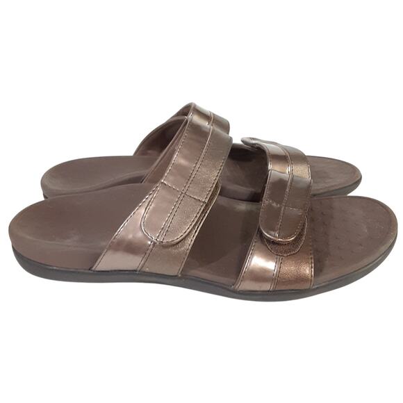 Vionic Orthaheel Shore Slide Sandals Bronze Slip On Orthotic Womens 9 Adjustable - Picture 4 of 8